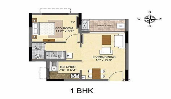 Brigade Granada 1 BHK Apartment Floor Plan