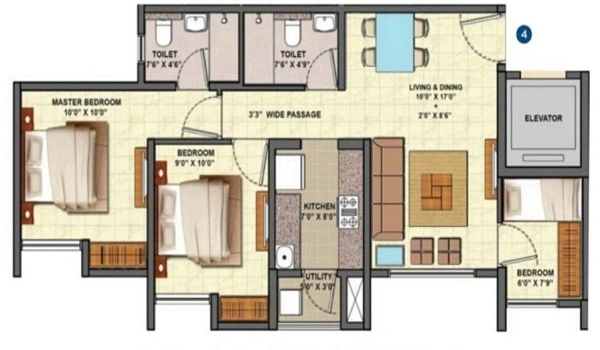 Brigade Granada 2 BHK Apartment Floor Plan